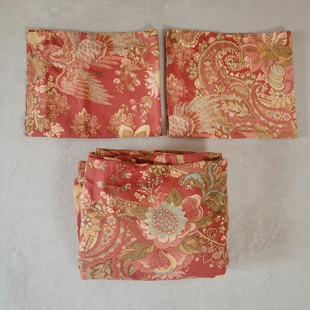 Pottery Barn Clara Palampore Full Queen Duvet Cover/ Shams Set Red Rust Paisley